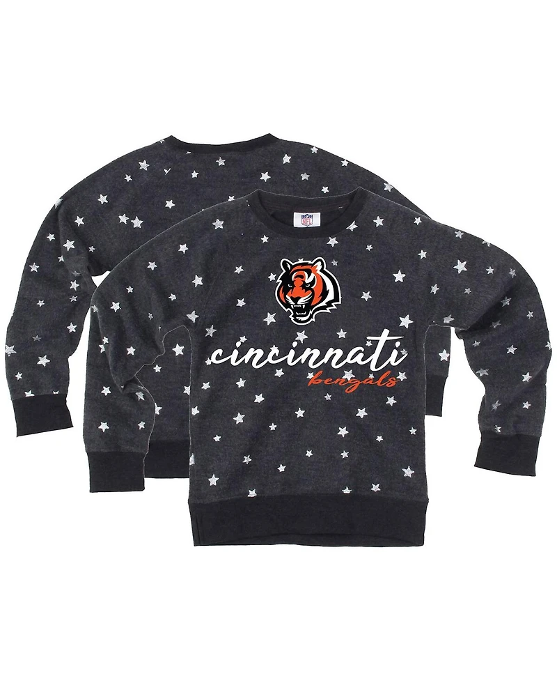 Wes & Willy Big Girls Black Cincinnati Bengals Shimmer Star Reverse Fleece Pullover Sweatshirt