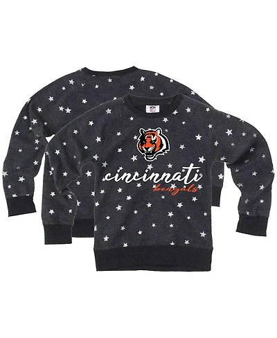 Wes & Willy Big Girls Black Cincinnati Bengals Shimmer Star Reverse Fleece Pullover Sweatshirt