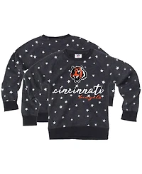 Wes & Willy Big Girls Black Cincinnati Bengals Shimmer Star Reverse Fleece Pullover Sweatshirt