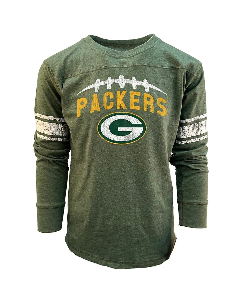 Wes & Willy Big Boys and Girls Heather Green Bay Packers Football Long Sleeve T-Shirt