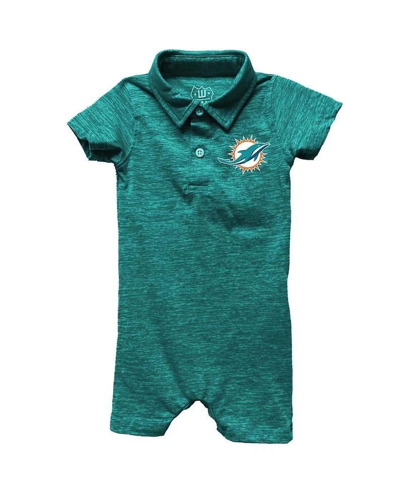 Wes & Willy Baby Boys and Girls Aqua Miami Dolphins Short Leg Cloudy Yarn Polo Bodysuit