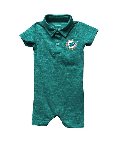 Wes & Willy Baby Boys and Girls Aqua Miami Dolphins Short Leg Cloudy Yarn Polo Bodysuit