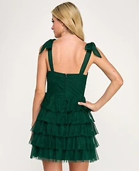 City Studios Juniors' Knot Front Tie Shoulder Tier Skirt Dress