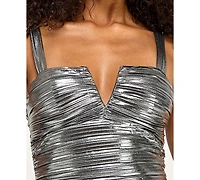 City Studios Juniors' Foil Pleated Knit Wide Straps Bodycon Dress