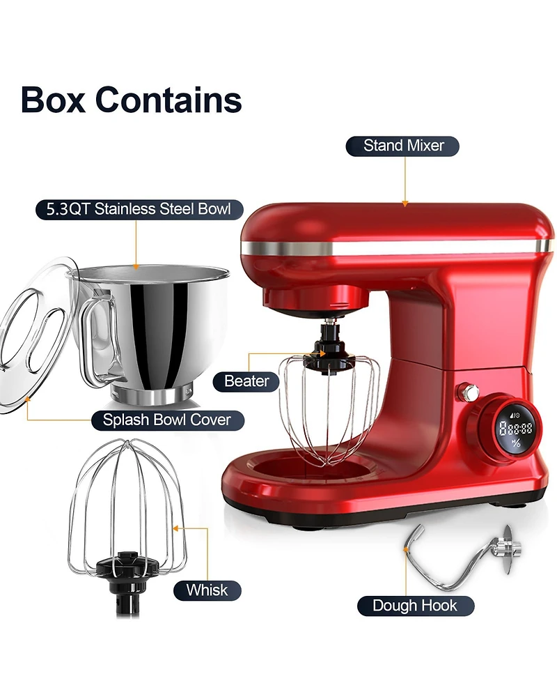 5.3 Qt Digital Display Stand Kitchen Food Mixer 8 Speed with Egg Whisk, Dough Hook & Flat Beater