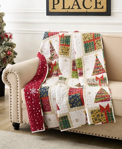 Greenland Home Fashions Deck the Halls Novelty Christmas Holiday Reversible Throw, 50" x 60"