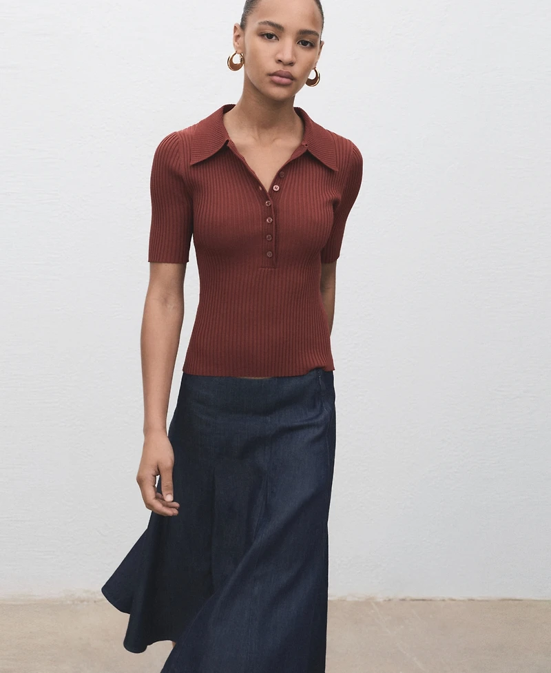 Mango Women's Pleated Denim Skirt