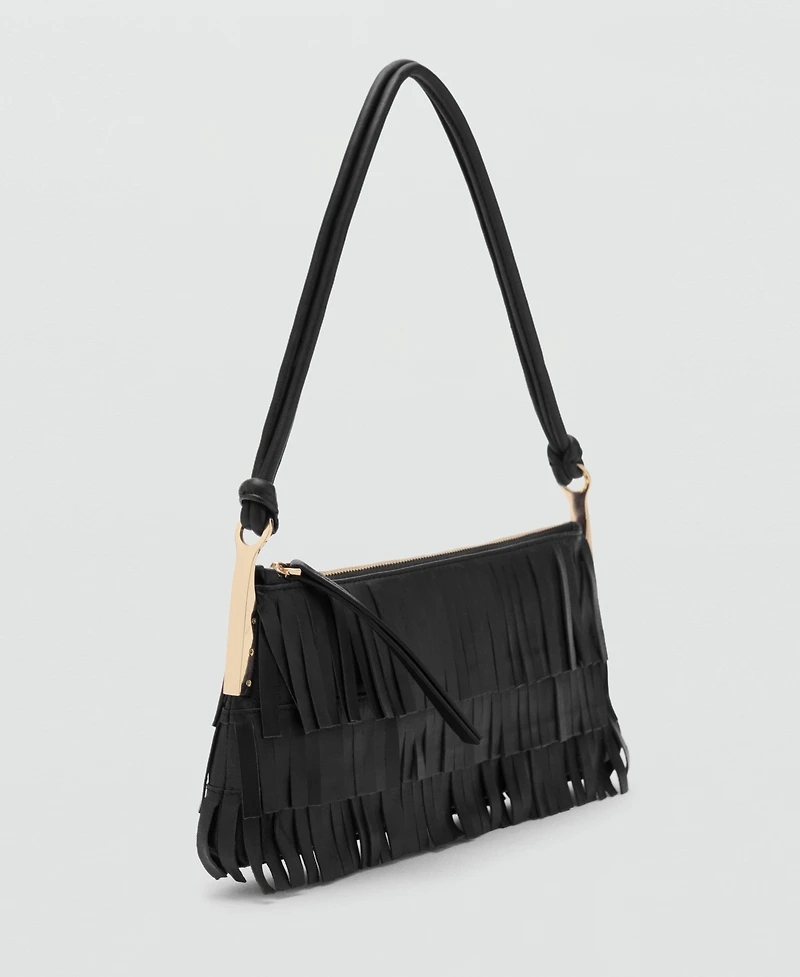 Mango Women's Fringes Detail Large Leather Shoulder Bag