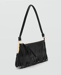 Mango Women's Fringes Detail Large Leather Shoulder Bag