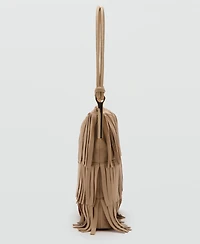 Mango Women's Fringes Detail Large Leather Shoulder Bag