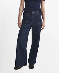 Mango Women's Pockets Wide Leg Jeans