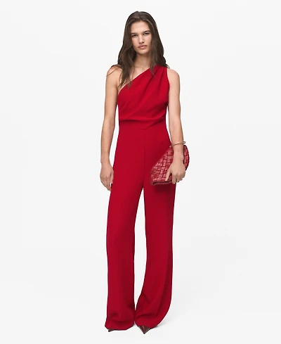 Mango Women's Asymmetrical Neck Long Jumpsuit