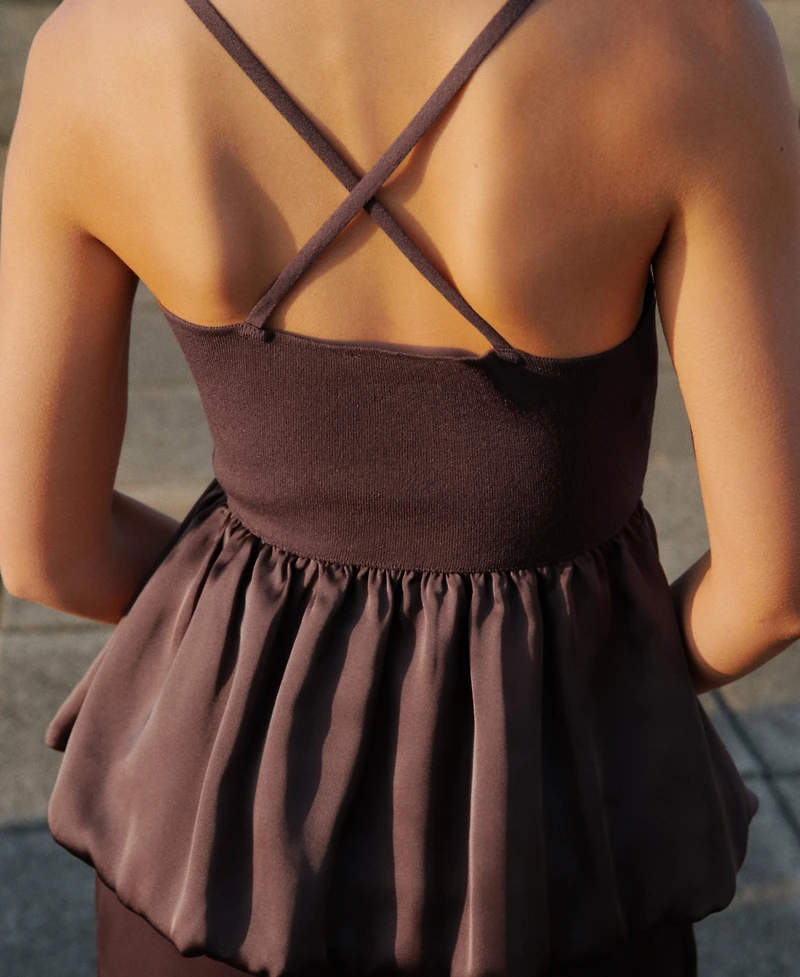 Mango Women's Crossed Back Combined Fabric Top
