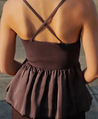 Mango Women's Crossed Back Combined Fabric Top