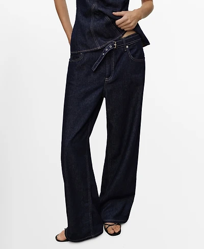 Mango Women's Straight-Fit Belt Jeans