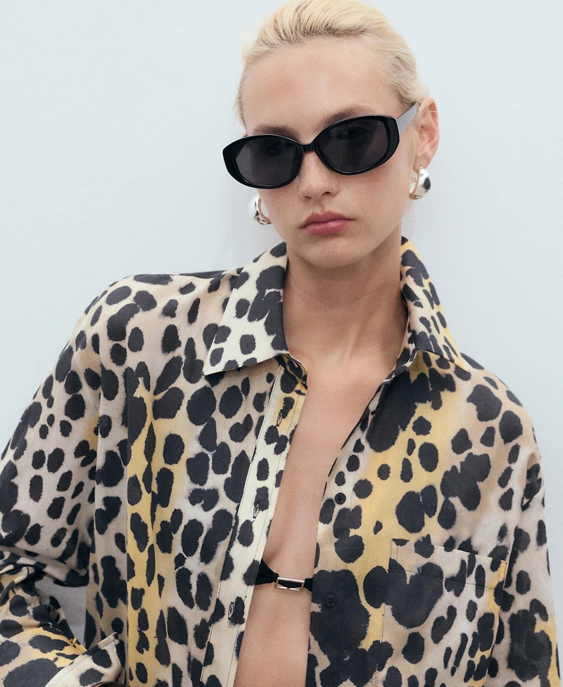 Mango Women's Animal Print Cotton Shirt