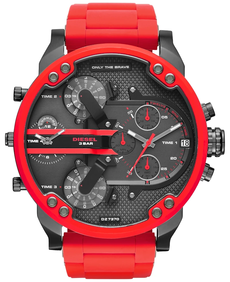 Diesel Men's Chronograph Mr. Daddy 2.0 Red Silicone Strap Watch 55x66mm DZ7370
