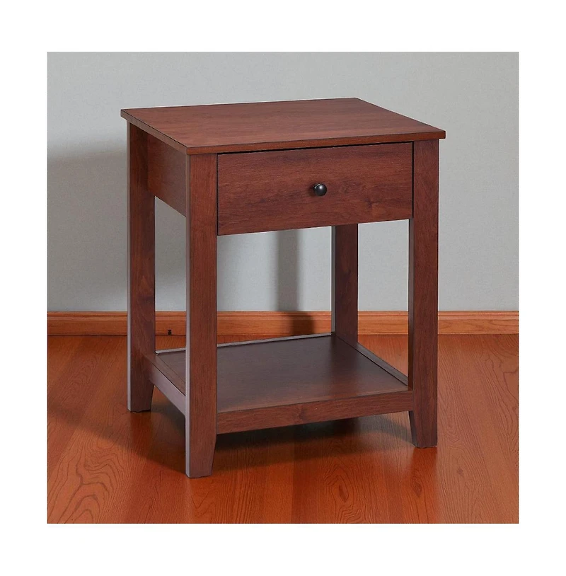 Night Stand End Side Table with Drawer and Storage Shelf