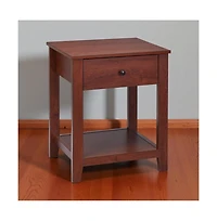 Night Stand End Side Table with Drawer and Storage Shelf