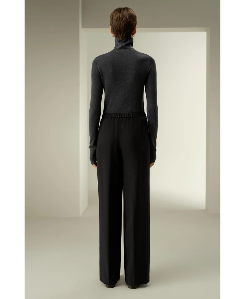 Lilysilk Women's Silk-Wool Pleated Wide-Leg Trousers