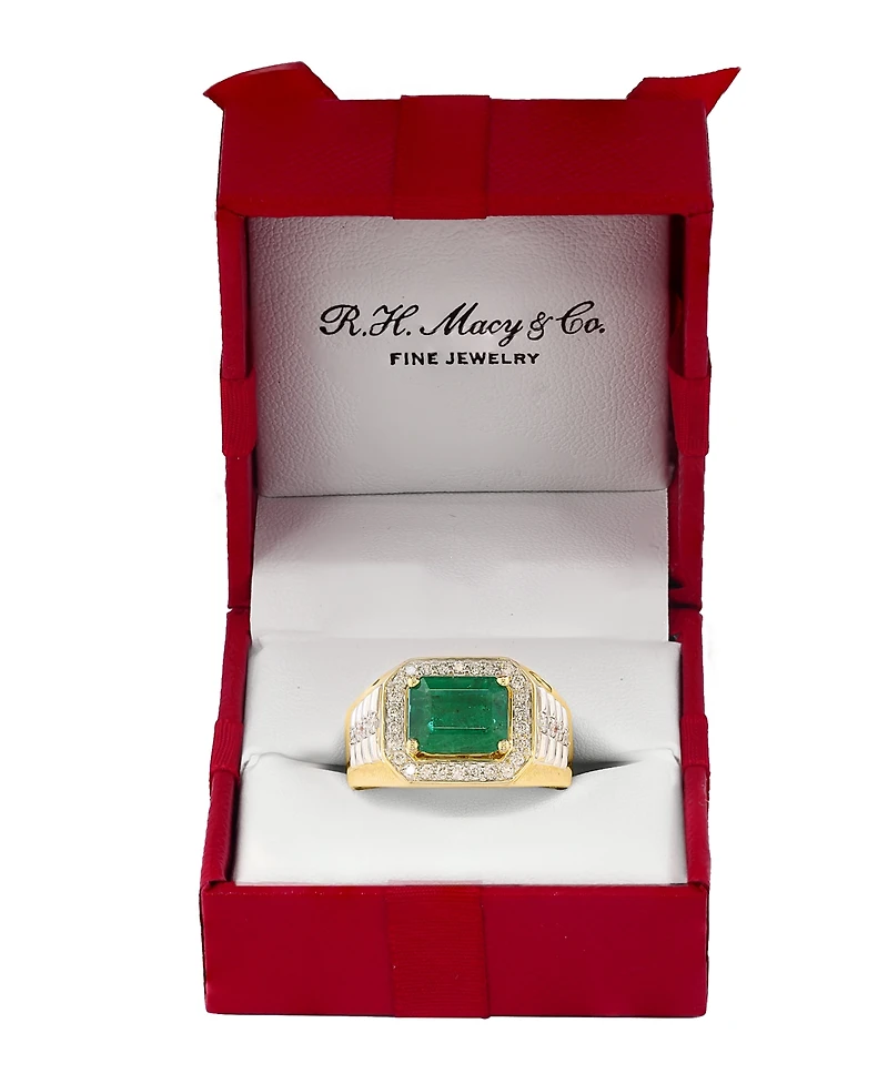 Effy Men's Emerald (3 ct. t.w.) & Diamond (1/2 ct. t.w.) Ring in 14k Gold