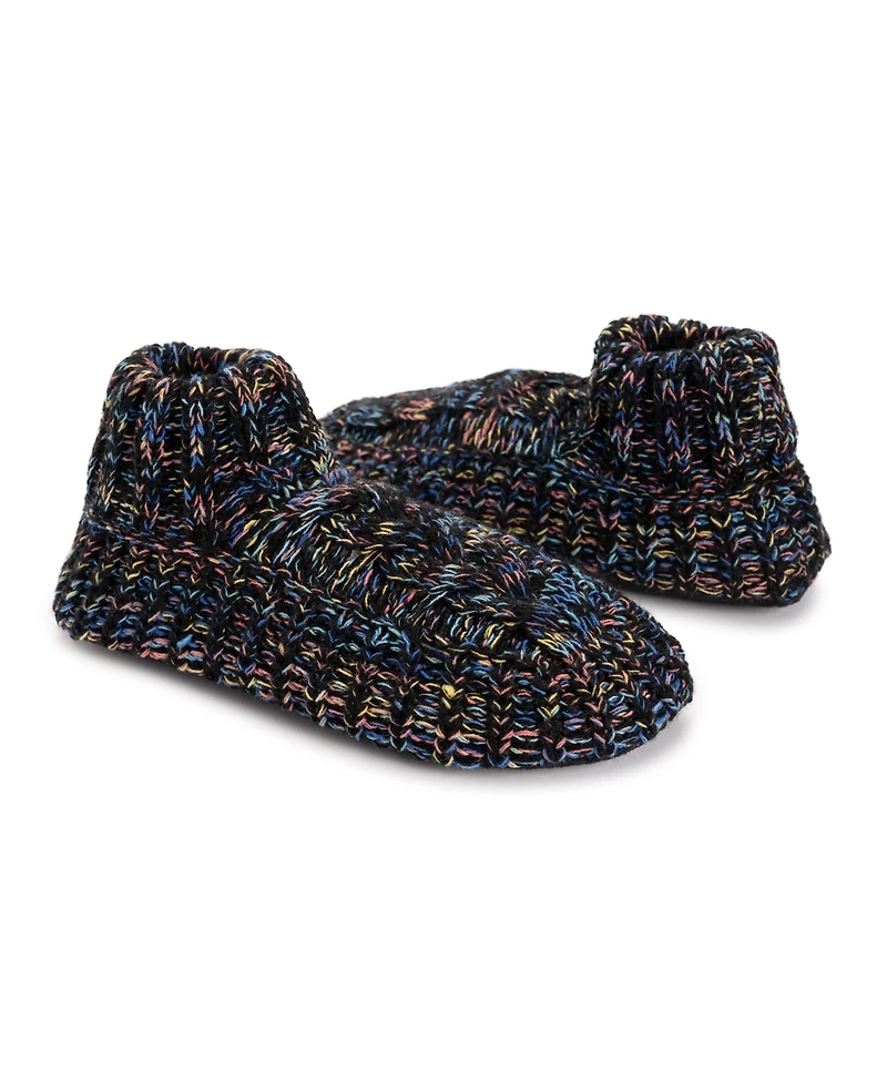 Muk Luks Women's Icelandic Space Dye Marl Cabled Cuff Booties, Pearl, L/Xl