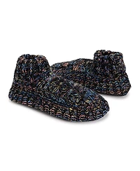 Muk Luks Women's Icelandic Space Dye Marl Cabled Cuff Booties, Pearl, L/Xl