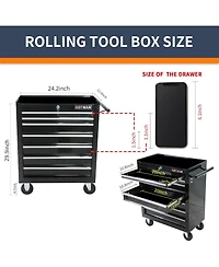 Flynama Black 7-Drawer Industrial Tool Cart with Locking Wheels and Ball Bearing Slides