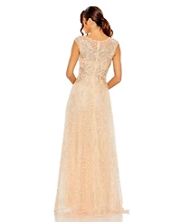 Mac Duggal Women's High Neck Lace Embroidered Detail Gown