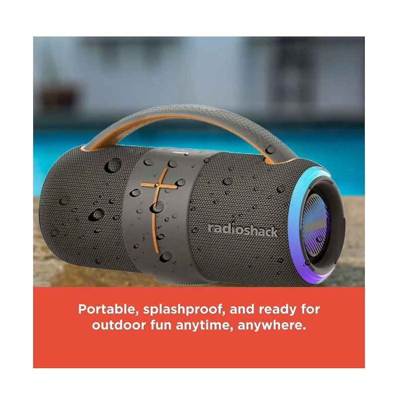RadioShack 50W Gray and Orange Wireless Bluetooth Portable Speaker With Type C Charging Cable 4001784