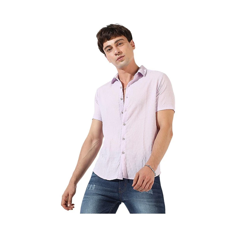 Campus Sutra Men's Lavender Textured Regular Fit Casual Shirt