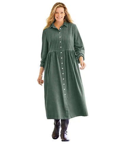 Woman Within Plus Button Front Corduroy Dress