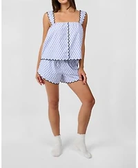 Scallop Button Front Tank Top Scallop Short Pajama Set