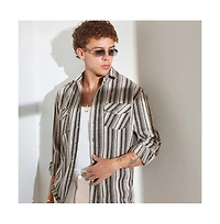 Campus Sutra Men's Taupe Brown & Sepia Brown Multitrack Striped Oversized Shirt