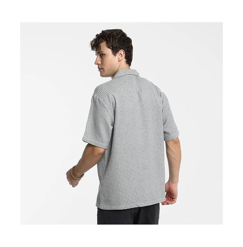 Campus Sutra Men's Moon Grey Waffle-Knit Oversized Shirt