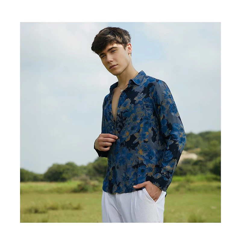 Campus Sutra Men's Bi-Hue Daisy Shirt