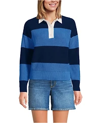 Lands' End Women's Drifter Rugby with Woven Collar Sweater