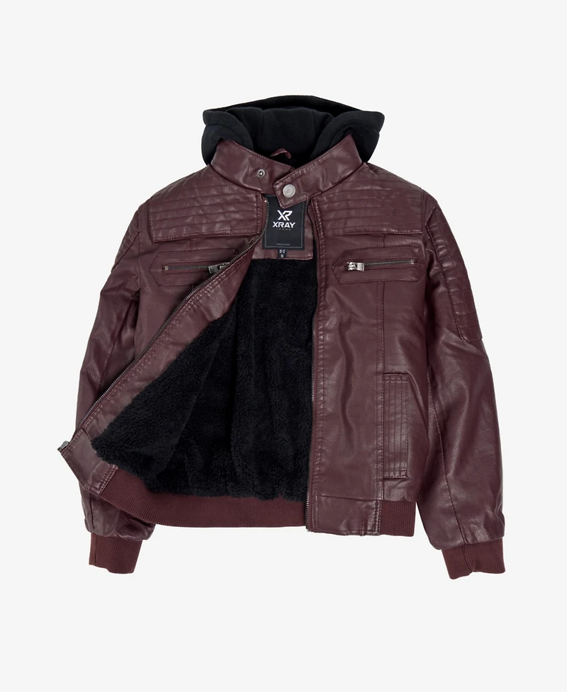 Xray Boys Lined Pu Jacket With Knit Hood