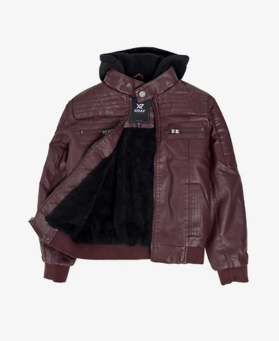 Xray Boys Lined Pu Jacket With Knit Hood