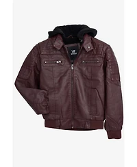 Xray Boys Lined Pu Jacket With Knit Hood