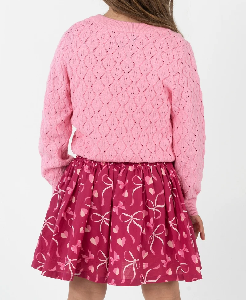 Rare Editions Little Girls Hearts & Bows Skort Dress with Pop-Over "Paris" Sweater, 2 pc