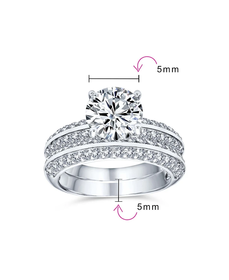 Bling Jewelry Art Deco Style 3CT Cubic Zirconia Princess Cut Solitaire with Pave Eternity Band Ring Set Sterling Silver