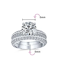 Bling Jewelry Art Deco Style 3CT Cubic Zirconia Princess Cut Solitaire with Pave Eternity Band Ring Set Sterling Silver