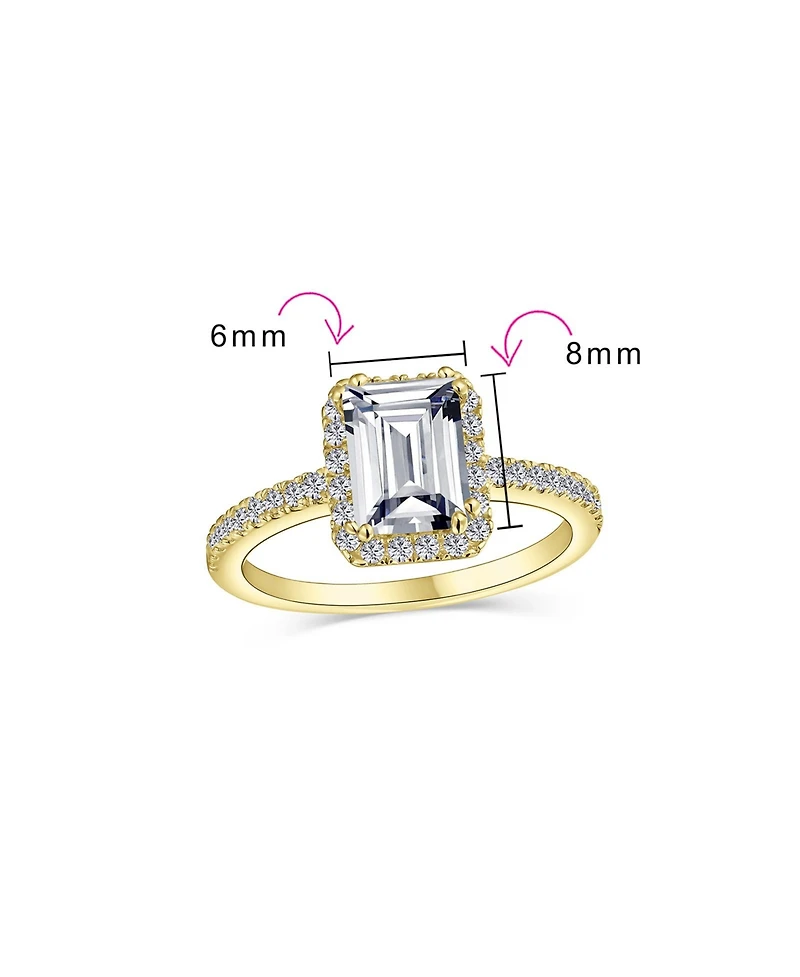 Bling Jewelry Art Deco Style 3CT Halo Cz Emerald Cut Promise Ring Rose Gold Plated Sterling Silver