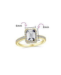 Bling Jewelry Art Deco Style 3CT Halo Cz Emerald Cut Promise Ring Rose Gold Plated Sterling Silver