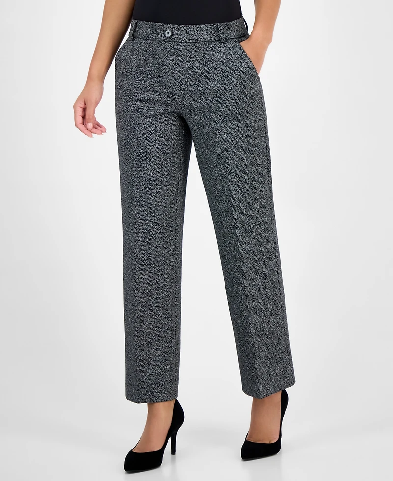 Kasper Petite Herringbone Fly-Front High-Rise Pants