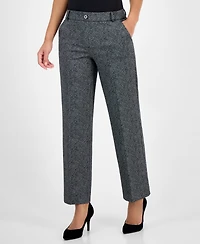 Kasper Petite Herringbone Fly-Front High-Rise Pants