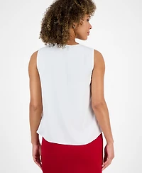 Kasper Women's Ruffle-Trim Split Neck Sleeveless Top, Regular & Petite