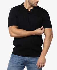 Spring + Mercer Men's Cable Knit Johnny Collar Short Sleeve Sweater Polo