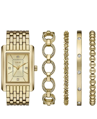 Folio Women's Quartz Three-Hand Gold Alloy Watch Set, 36mm